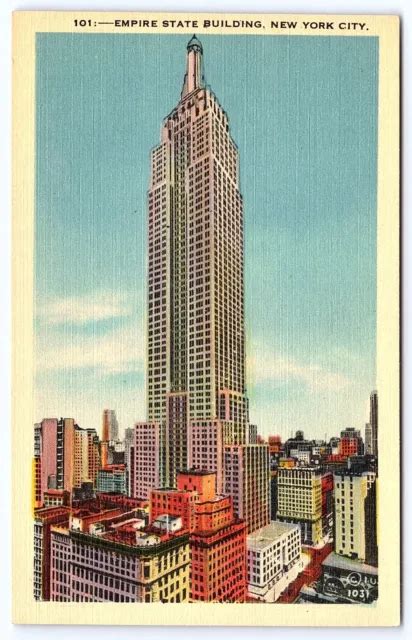 Postcard Linen Empire State Building New York City Vintage Nyc Skyline