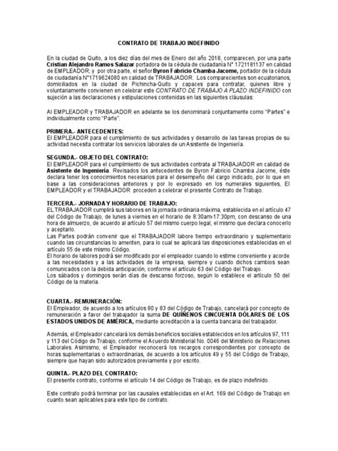 Contrato De Trabajo Indefinido Derecho Laboral Salario