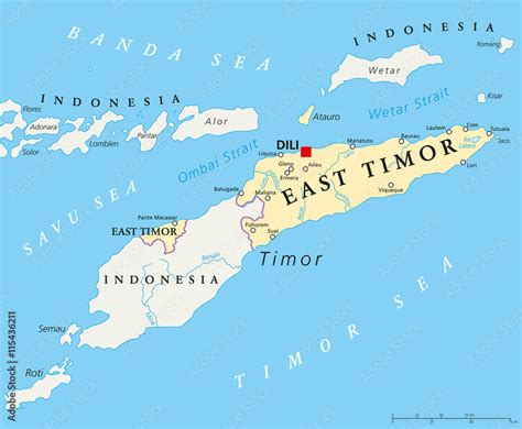 East Timor Political Map With Capital Dili National Borders Important