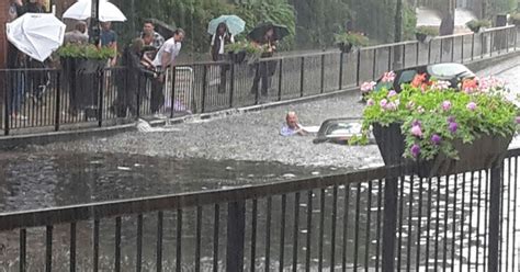 Wallington Flood Motorists Flee Cars During Flash Floods In London