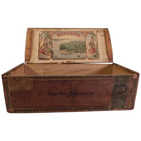 Rare 100 Ct Manhatta Antique Wooden Cigar Box Antique Rare Large 100