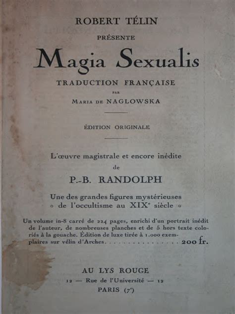 Télin Robert Magia Sexualis Pb Randolph Traduction De Maria De