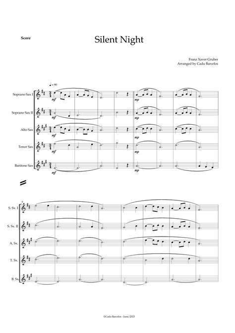 Silent Night Saxophone Quintet Sheet Music Franz Xaver Gruber