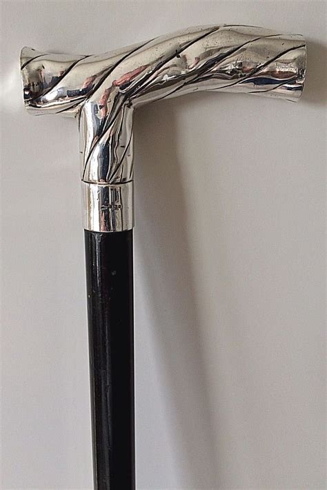 Vintage Ebonised Walking Cane With Hallmarked Silver Handle Circa