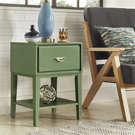 Chelsea Lane Wood End Table With Drawer Meadow Green