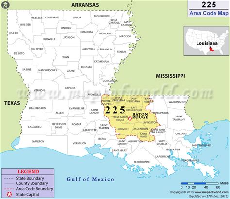 225 Area Code Map, Where is 225 Area Code in Louisiana