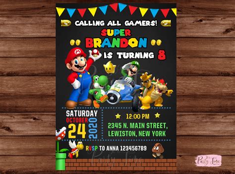 Mario Bros Einladung Mario Bros Geburtstagseinladung Mario Etsy Schweiz
