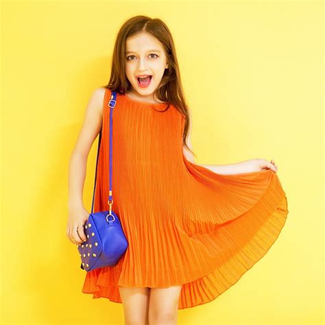 2016 Summer Dresses For Teenage Girls Orange Color Chiffon
