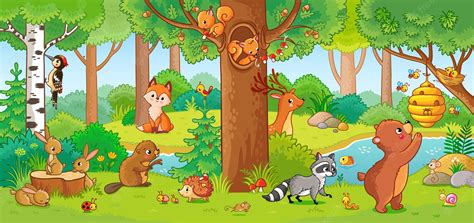 Premium Vector Vector Illustration With Cute Forest Animals In A