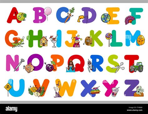Cartoon Illustration Of Capital Letters Alphabet With Objects For
