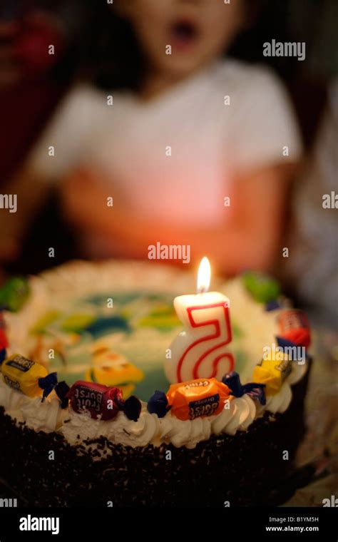 Five Year Old Girl Blows Out Candle On Her Birthday Cake At Her Party Stock Photo Alamy