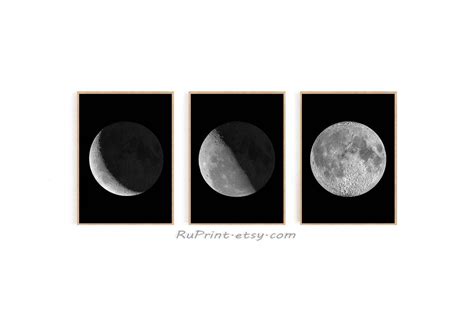 Moon Wall Art Moon Phase Print Set Of 3 Prints Moon Phases Etsy