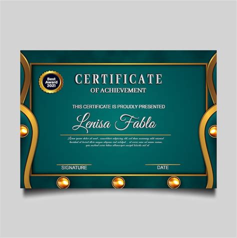 Certificado De Lujo Logro Verde Vector Premium