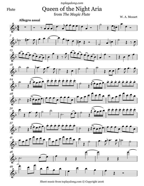 Mozart Queen Of The Night From The Magic Flute Flute Sheet Music