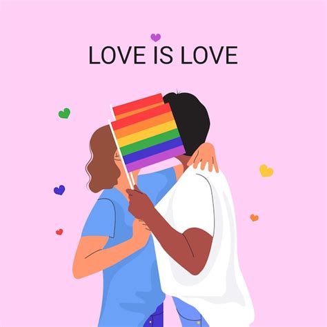 Premium Vector Lesbian Love Couple Hold Flags With Lgbt Rainbow