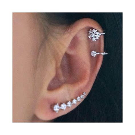 Flower Ear Cuff With Crystal Earrings Earcuffs