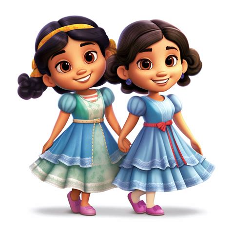 Illustration Of Hispanic Beautiful Twin Little Girls Clipart Pixar