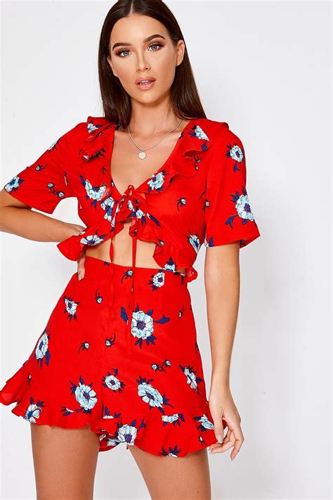 red floral tie front frill playsuit red floral playsuit floral tie