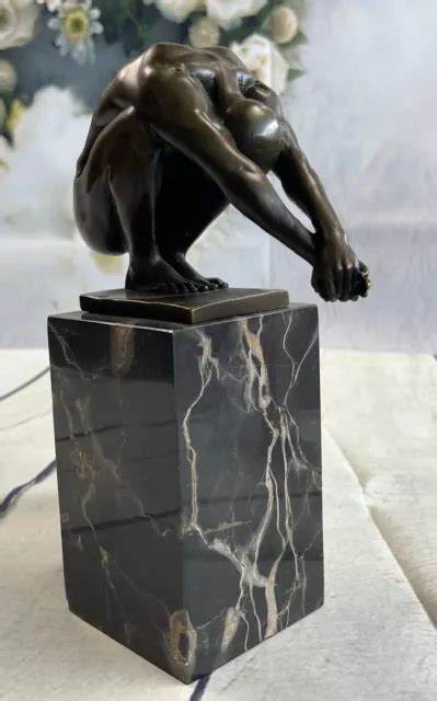 Nude Male Diver Athlete Muscular Man Bronze Statue Sculpture Figure Marble Base Picclick