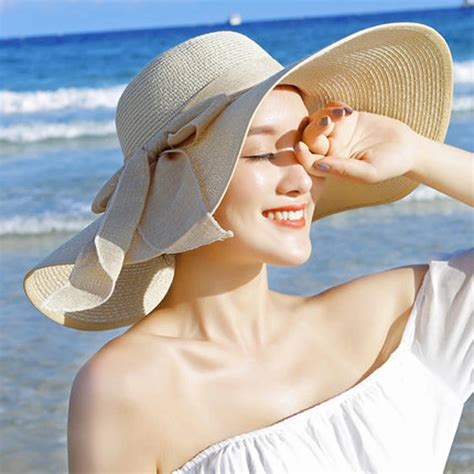 2018 ladies summer large brim straw hat floppy wide brim sun cap bowknot beach foldable new in