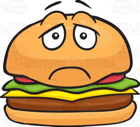 Depressed Looking Cheeseburger Cartoon Clipart Vector
