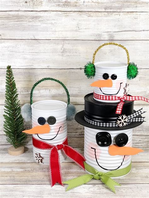 How To Make Recycled Tin Can Snowmen For Christmas Creatively Beth