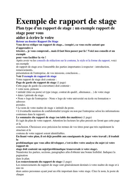 Exemple De Questionnaire Pour Un Rapport De Stage Jenwulax