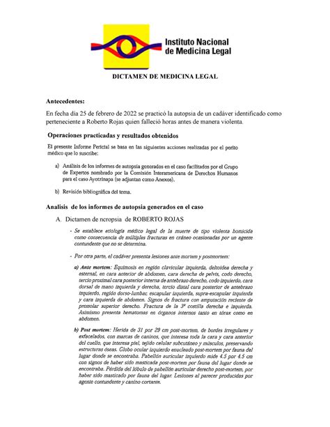 Dictamen De Medicina Legal Ejemplo Del Dictamen Derecho Probatorio