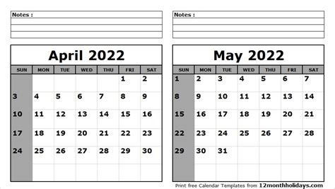 Calendar April And May 2022 Printable Calendar 2022