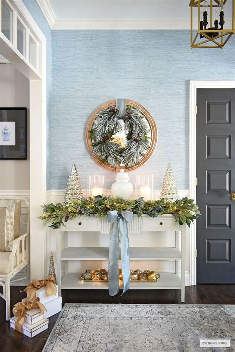 Blue Gold Silver Christmas Entryway Decor Citrineliving Christmas