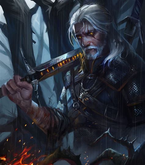 White Hair Geralt Of Rivia Video Game Art The Witcher Fan Art The