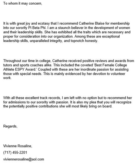 Sorority Recommendation Letter Template Word Pdf Excel Tmp