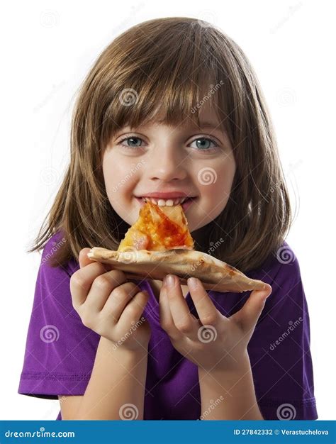Une Petite Fille Mangeant D Une Pizza Photo Stock Image Du Repas