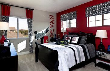 A white room with touches of black and red is bright and cheerful. Ninja / karate bedroom for a teen boy. #red #black #white ...
