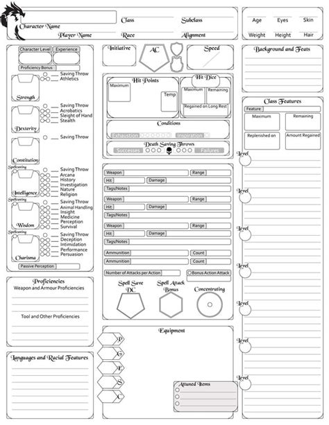 Complete Character Sheet 5e Customizable Version With Editable Titles