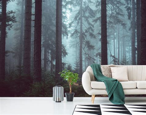 Forest Wallpaper Peel And Stick Vinyl Wallpaper Wall Mural Etsy Large