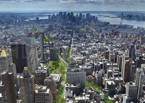 Nycs Broadway Envisioned As A Massive Green Line Park Running Through