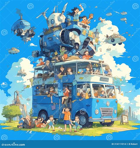 Anime-Style Time Travel Adventure Stock Illustration - Illustration of