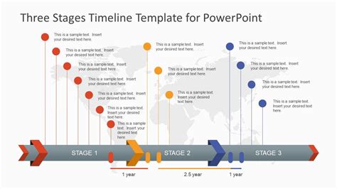 Three Stages Timeline Template For Powerpoint