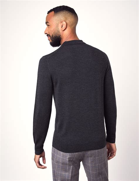 Mens Charcoal Polo Neck Merino Wool Sweater Slim Fit Hawes And Curtis