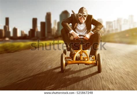 Business Man On Pedal Car Stock Photo Edit Now 521867248