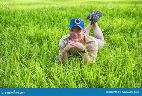Man In Grass Stock Image Image Of Freedom Lying Country 31687159
