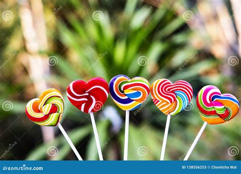 Sweets Candies Heart Shape Color Full On Blurred Background Set Candy