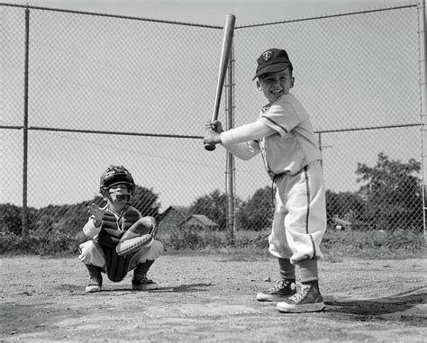 1960s Two Boys Playing Baseball Batter Photograph By Vintage Images