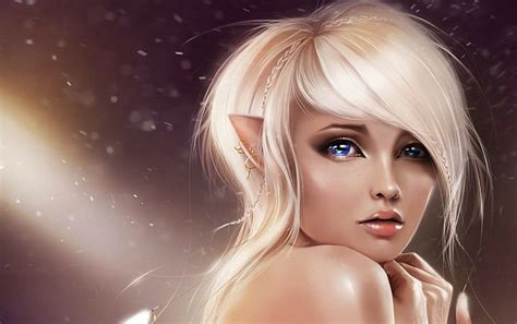Anime Girls Realistic Blonde Blue Eyes Elves Digital Art Women 1080P