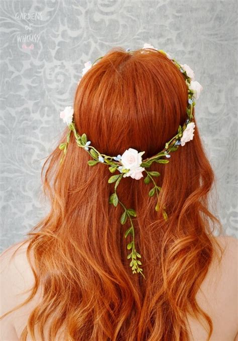 Pink Flower Hair Wreath Wedding Woodland Crown Bridal Boho