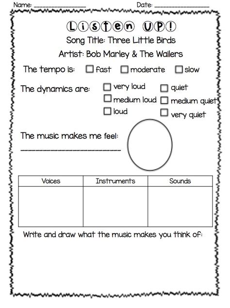 Music Listening Worksheets For Lower Elementary Printable And Distance