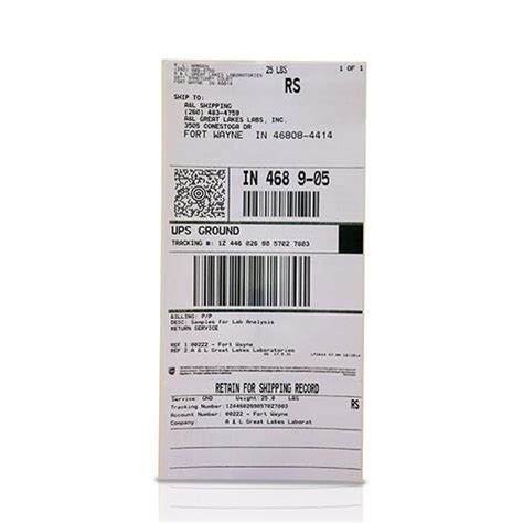 Explore various ups labels and ups stickers like worldship peel and stick, direct thermal & hold ups stickers and labels. FOR SOIL SAMPLES ONLY: UPS RETURN SERVICE (RS) LABEL FOR LARGE 11X12X8 - A&L Great Lakes