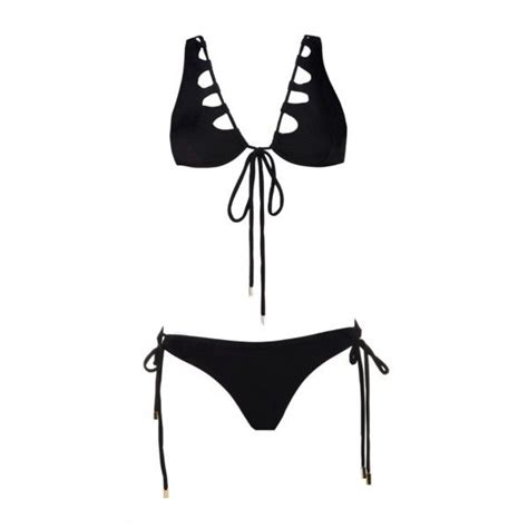 Black Padded Cup Bow Gathered Side Bikini Set Black Swimwear Bikini