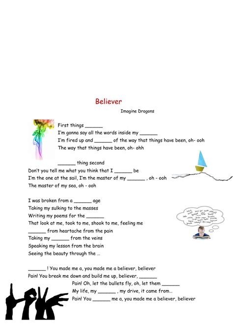 Believer Interactive Worksheet Worksheets Believer Imagine Dragons